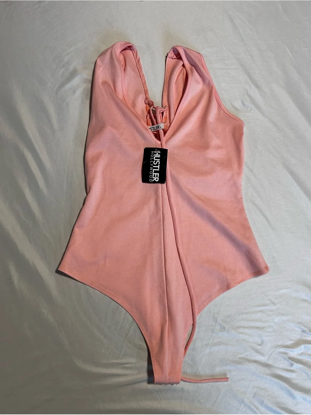 Hustler Hollywood Blush Pink Lace-Up Bodysuit